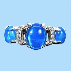 925 Sterling Silver Ring Sz 6.75 with Natural Oval Blue Opal 9x7mm Gemstone